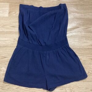 Joie Navy Blue Cotton Gauze Strapless Smocked Romper Medium 143-6468